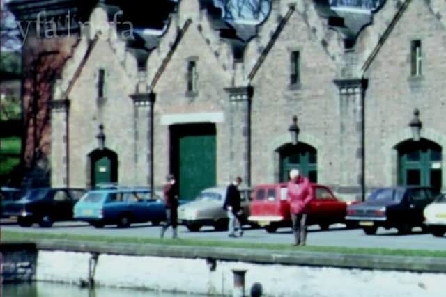 Cars parked outside the main building. Photo: North East Film Archive.