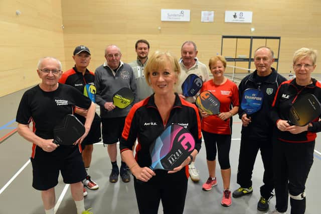Sunderland Pickleball Panthers' Ann Johnson with some of her team. They are looking for new members of all ages and abilities.