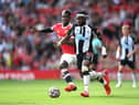 Newcastle United star Allan Saint-Maximin in action against Manchester United. (Photo by Laurence Griffiths/Getty Images)