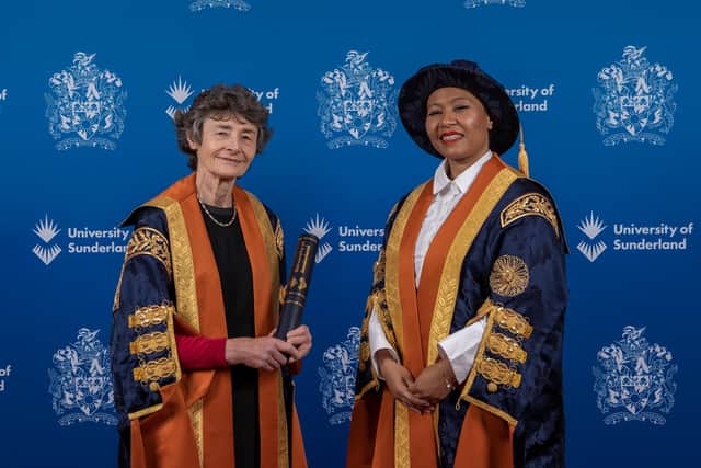University of Sunderland Chancellor Emeli Sandé and new Pro-Chancellor Baroness Estelle Morris at the 2021 Winter Graduation Ceremonies.

Picture: DAVID WOOD