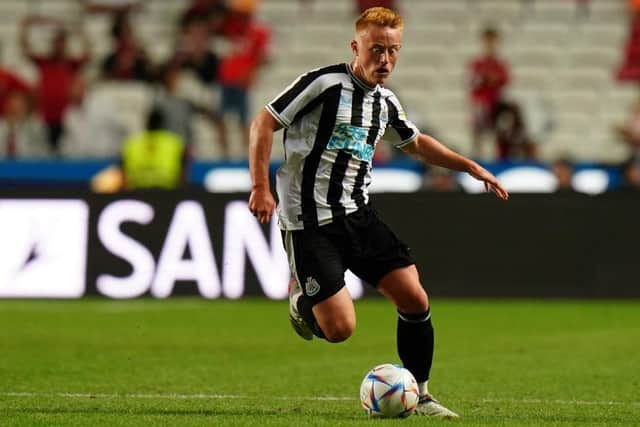 Matty Longstaff of Newcastle United FC in action during the Eusebio Cup match between SL Benfica and Newcastle United at Estadio da Luz on July 26, 2022 in Lisbon, Portugal.  (Photo by Gualter Fatia/Getty Images)