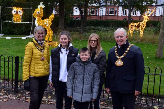 Mayor and Mayoress Harry and Dorothy Trueman attended the Festival of Light preview night at Roker Park with Bethany, 13, Christopher, 8 and Delaney Bramall, 15.