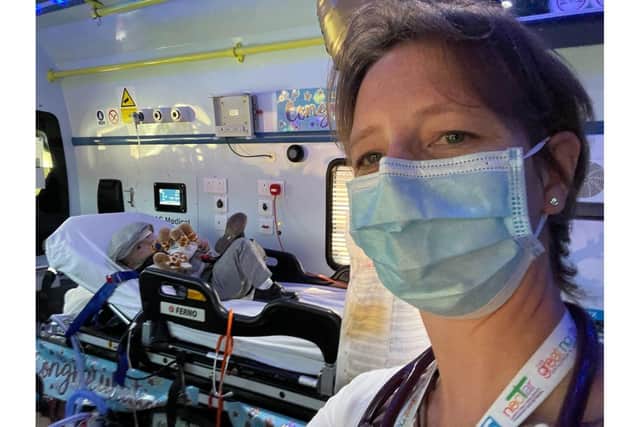 Dr Cat Rose and Zac Hardy in the NECTAR ambulance on the day.