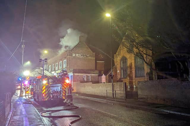 Firefighters tackling the blaze at the Traveller's Rest pub.

Photograph: David Outhwaite