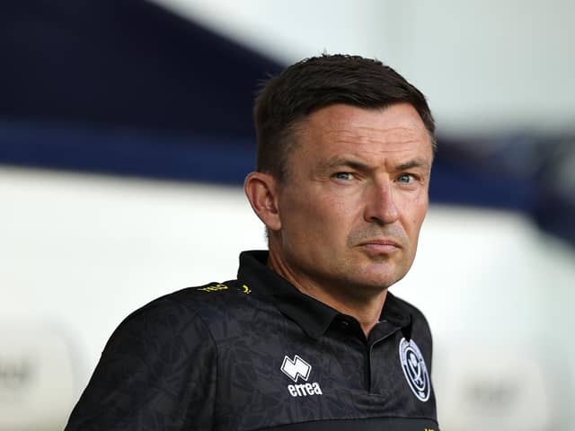 WEST BROMWICH, ENGLAND - AUGUST 11:   Paul Heckingbottom, the Sheffield United manager looks on during the Carabao Cup First Round match between West Bromwich Albion and Sheffield United at The Hawthorns on August 11, 2022 in West Bromwich, England. (Photo by David Rogers/Getty Images)