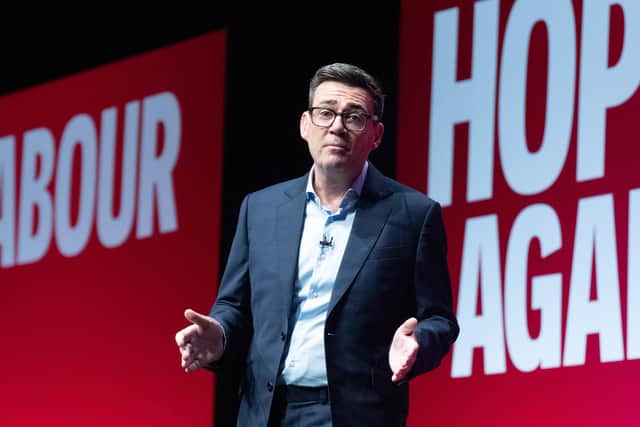 Prime Minister Andy Burnham delivering his keynote address to the Labour Party Conference in Liverpool. Photo by Stefan Rousseau/PA Wire