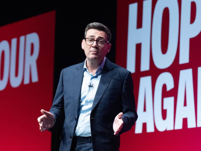 Prime Minister Andy Burnham delivering his keynote address to the Labour Party Conference in Liverpool. Photo by Stefan Rousseau/PA Wire