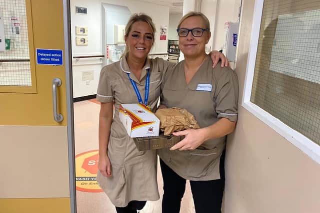 Sunderland Royal Hospital staff being delivered free pizza
