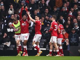 Antoine Semenyo celebrates after scoring for Bristol City  (Photo by Ryan Pierse/Getty Images)