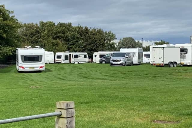A number of caravans and motorhomes have been parked on the Vaux site in Sunderland this week.