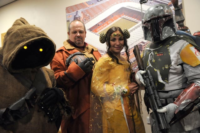 Members of the 99th Garrison Star Wars Costuming Group pictured at the Kingcon Comic Convention at the Stadium of Light, in 2016.