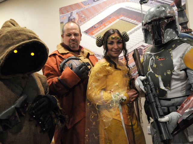 Members of the 99th Garrison Star Wars Costuming Group pictured at the Kingcon Comic Convention at the Stadium of Light, in 2016.