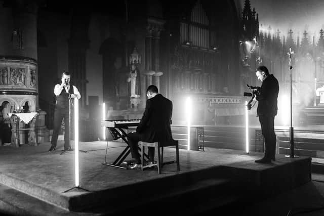 The duo record their song at St Dominic's Church in Newcastle