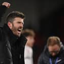 SHEFFIELD, ENGLAND - FEBRUARY 15: Middlesbrough manager Michael Carrick celebrates after the Sky Bet Championship between Sheffield United and Middlesbrough at Bramall Lane on February 15, 2023 in Sheffield, England. (Photo by Michael Regan/Getty Images)