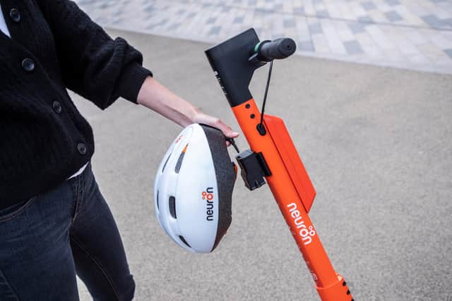 The scooters come with a helmet which can be clipped to secure it when not in use.