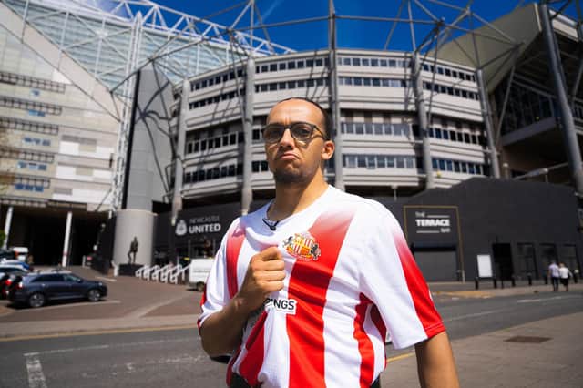 Perri was challenged to wear a full Sunderland kit around Newcastle city centre and St James' Park.