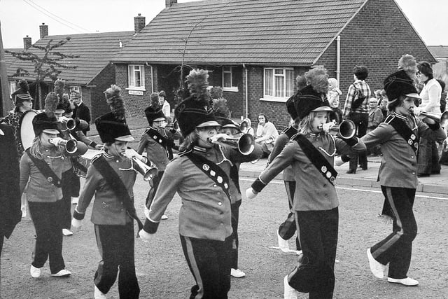In perfect rhythm as they march on parade at Houghton Feast in 1979.