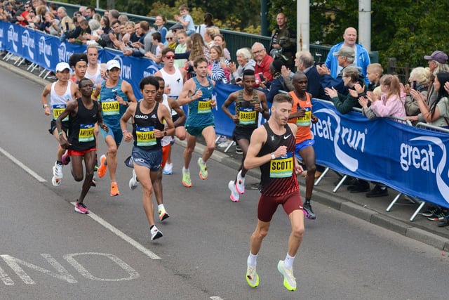 The Elite Men's race runners in action at the Great North Run on Sunday.