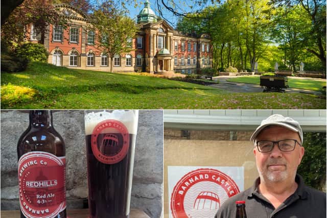 Redhills, the historic home of the DMA, Davis Snaith, business manager at Barnard Castle Brewing Co and Redhills red ale, their latest brew.