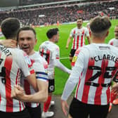 Sunderland players celebrate after scoring against Sheffield Wednesday. Picture by Frank Reid