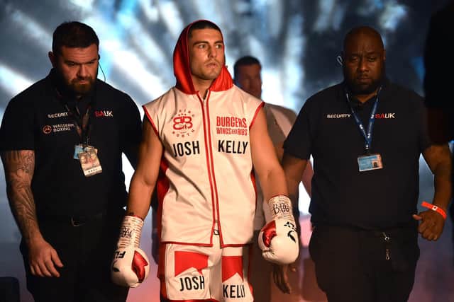 LIVERPOOL, ENGLAND - JUNE 17: Josh Kelly makes his way to the ring during the Super Welterweight fight between Josh Kelly and Peter Kramer as part of the Wasserman fight night at M&S Bank Arena on June 17, 2022 in Liverpool, England. (Photo by Nathan Stirk/Getty Images)