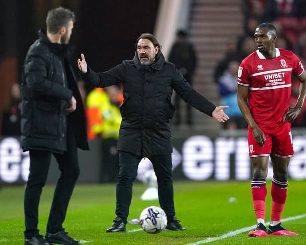 Middlesbrough manager Michael Carrick and Leeds United chief Daniel Farke on the touchline during the Sky Bet Championship match at the Riverside Stadium. Picture: Owen Humphreys/PA Wire.