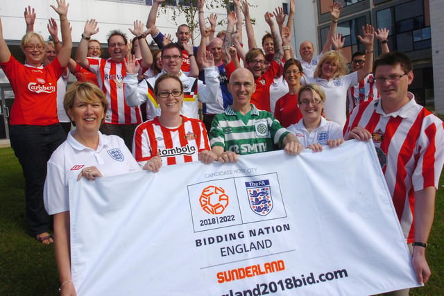 Staff from Sunderland University wore football shirts as part of Wear Your Shirt to Work Day which was part of the Back the Bid week in 2010.