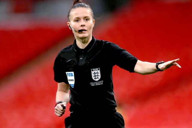 Referee Rebecca Welch during the Women's FA Cup Final at Wembley Stadium, London. PA picture.