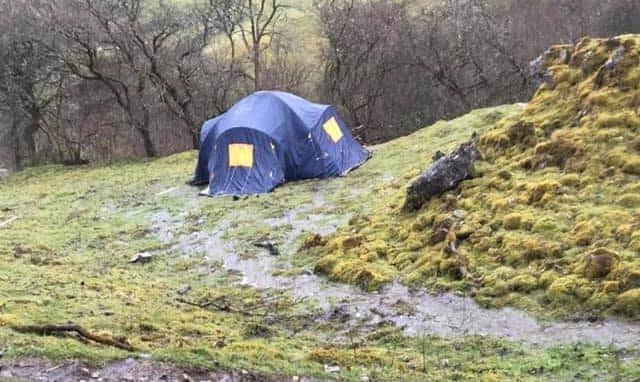 The wild campers pitched their tent near Kisdon Force (photo: Matthew Teague)
