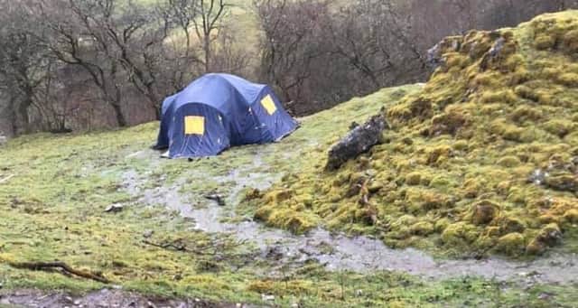 The wild campers pitched their tent near Kisdon Force (photo: Matthew Teague)