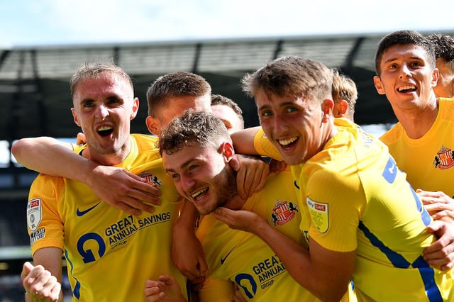 Elliot Embleton celebrates his goal