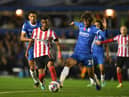 BIRMINGHAM, ENGLAND - NOVEMBER 11: Dion Sanderson of Birmingham City is challenges Amad Diallo of Sunderland during the Sky Bet Championship between Birmingham City and Sunderland at St Andrews (stadium) on November 11, 2022 in Birmingham, England. (Photo by Tony Marshall/Getty Images)