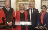 Durham University Chancellor Dr Fiona Hill (second left) has received the Freedom of the City of London and was admitted to the Livery of the Haberdashers’ Company.