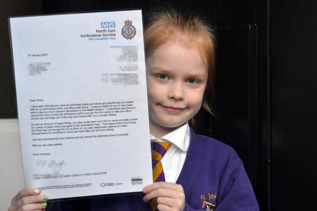 Chloe received a letter of thanks from the North East Ambulance Service for her efforts in saving her mum's life.