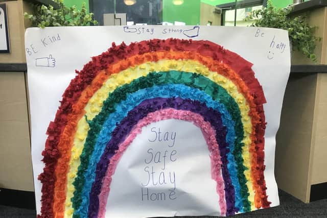 One of the bright rainbow displays made by the school.