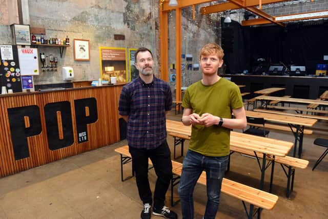 Dan and Michael in the new venue in High Street West, which housed the original Binns store in the 1840s