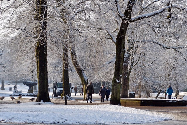 Buxton people enjoy a walk in the snow