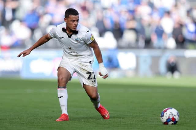 Joel Latibeaudiere playing for Swansea City. (Photo by Ryan Hiscott/Getty Images)