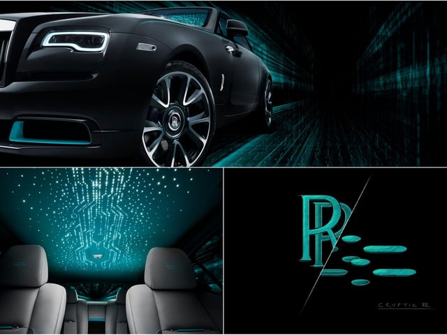CANVAS: WRAITH │MEDIUM: BESPOKE DETAILING
The Wraith Kryptos Collection is embellished with a cipher concealed in the Collection’s Bespoke detailing. Limited to just 50 motor cars, clients are invited to decode messages found within the Bespoke elements of the motor car’s interior and exterior.
An engraving with green enamel detailing on the Spirit of Ecstasy figurine depicts the word KRYPTOS, in code. These seven deciphered characters, in addition to the translation of the embroidered double-R found on the headrests, will aid clients on their journey of discovery as they begin to identify these letters on Wraith Kryptos’ screen printed metal fascia.
Wraith Kryptos’ Bespoke exterior hue consists of a solid Anthracite base colour with blue and green mica flakes. Inside, a Bespoke Kryptos Green leather is set against either Selby Grey or Anthracite. A beautifully elaborate, bi-coloured headliner depicts an in-motion data-stream inspired motif which is accentuated by the illuminated door pockets.