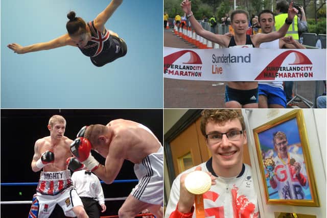 Among those to benefit from Sunderland Sports fund have been, clockwise from top left, trampolinist Kat Driscoll, marathon runner Aly Dixon, Paralympic swimming gold medallist Matt Wylie and boxer Tony Jeffries.