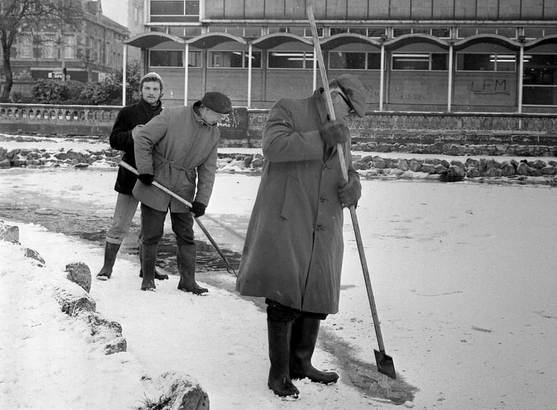 Breaking ice in Mowbray Park in 1973.