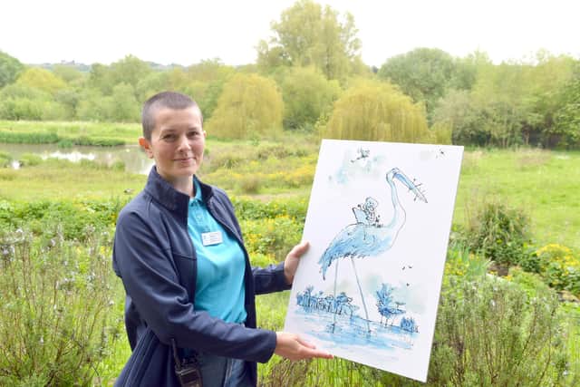 Washington Wetland Centre marketing executive Leanne McCormella with one of Sir Quentin's illustrations.