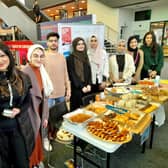 From left: Zaynab Iqu, president of the university’s Asian and Arab Society, Zara Bashir, president of the university’s Islamic Society and colleagues at the fundraiser.