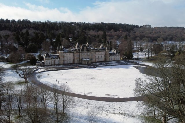 Looking down on the snow covered park which surrounds Callendar House.
