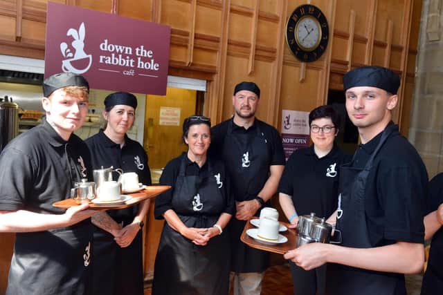 Students from Thornhill Park School and staff at Sunderland Minster new cafe called Down the Rabbit Hole in partnership with North East Autism Society. 
