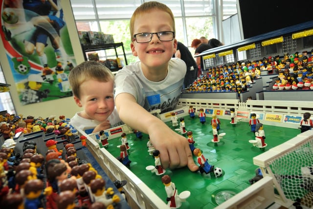 Lego enthusiasts of all ages were treated to an exhibition of models organised by Northern Brickworks at the Bethany Church at Bede Tower in 2014.
Brothers Daniel Cummings, four and Thomas, seven, were in their element playing at this Lego football stadium.