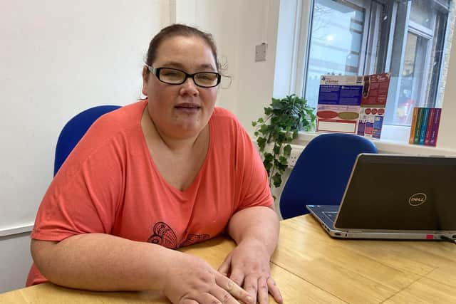Leanne Bland in the Building Blocks warm hub. Leanne, 36, said people are facing the very real choice of eating or heating this winter.

Picture by FRANK REID