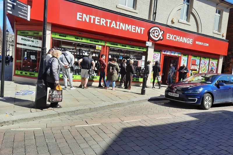 Queues built up outside entertainment store CEX in Printing Office Street.