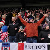 HIGH WYCOMBE, ENGLAND - JANUARY 08: Sunderland fans celebrate their team's first goal during the Sky Bet League One match between Wycombe Wanderers and Sunderland at Adams Park on January 08, 2022 in High Wycombe, England. (Photo by Alex Burstow/Getty Images)