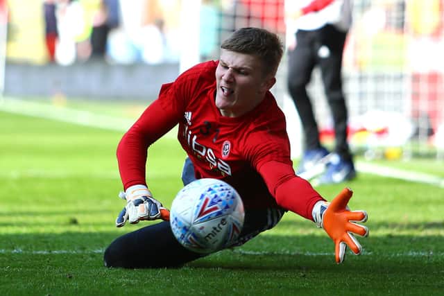 SHEFFIELD, ENGLAND - MARCH 30: Jake Eastwood of Sheffield United during the Sky Bet Championship match between Sheffield United and Bristol City at Bramall Lane on March 30, 2019 in Sheffield, England. (Photo by Ashley Allen/Getty Images)